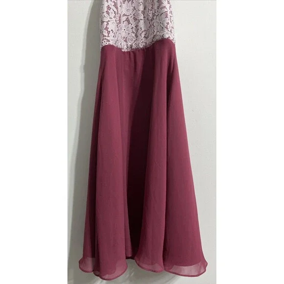 Azazie Junior Bridesmaid Dress J12 Girl's 12 Halter Floral Mulberry White Classy - Picture 4 of 9